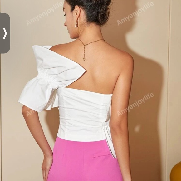 White One-Shoulder Ruffle Top - Picture 2 of 4